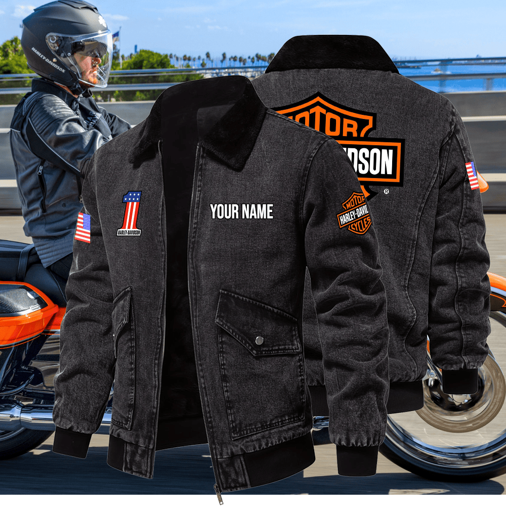 Harley-Davidson Fleece Denim Jacket Custom Name - Image 2