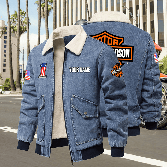 Harley-Davidson Fleece Denim Jacket Custom Name - Image 4