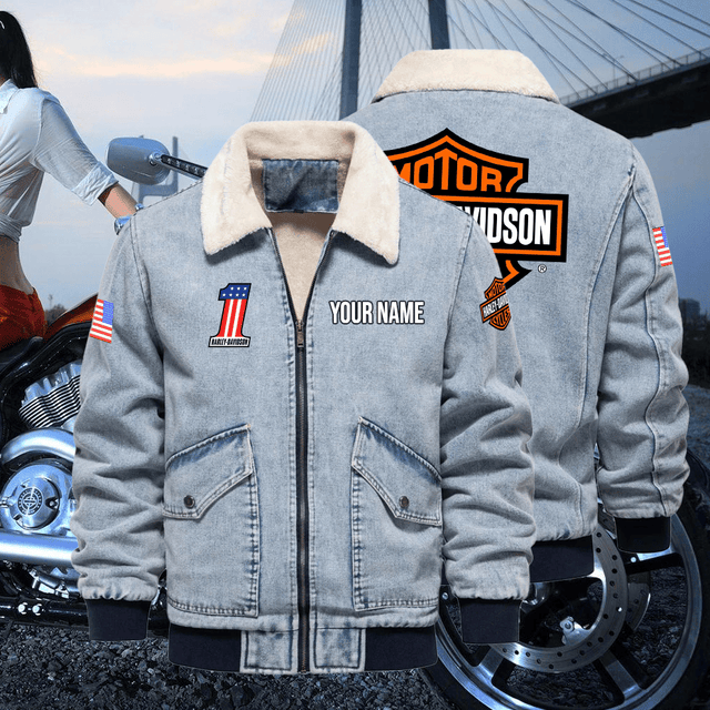 Harley-Davidson Fleece Denim Jacket Custom Name - Image 5