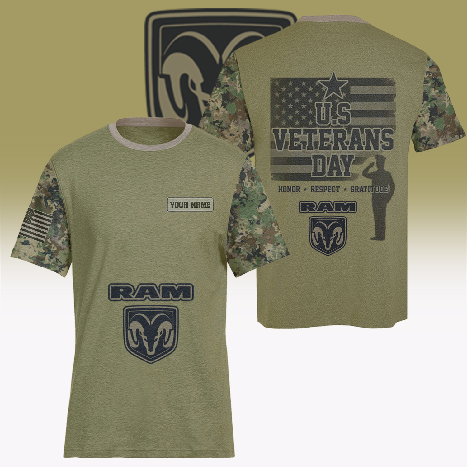 Ram US Veteran Day Honor Respect Gratitude Personalised Veterans Shirt - Image 2