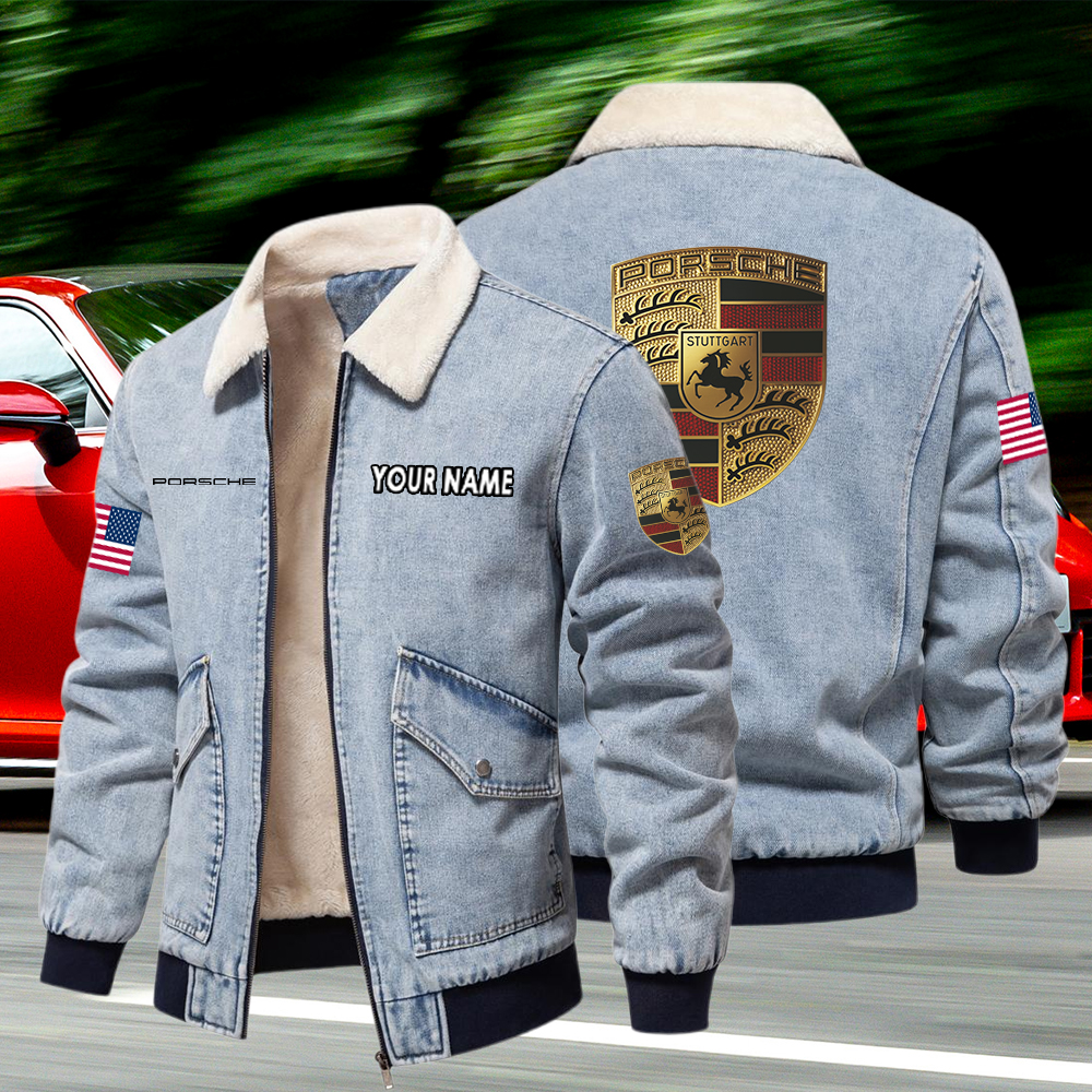 Porsche Fleece Denim Jacket Custom Name - Image 2