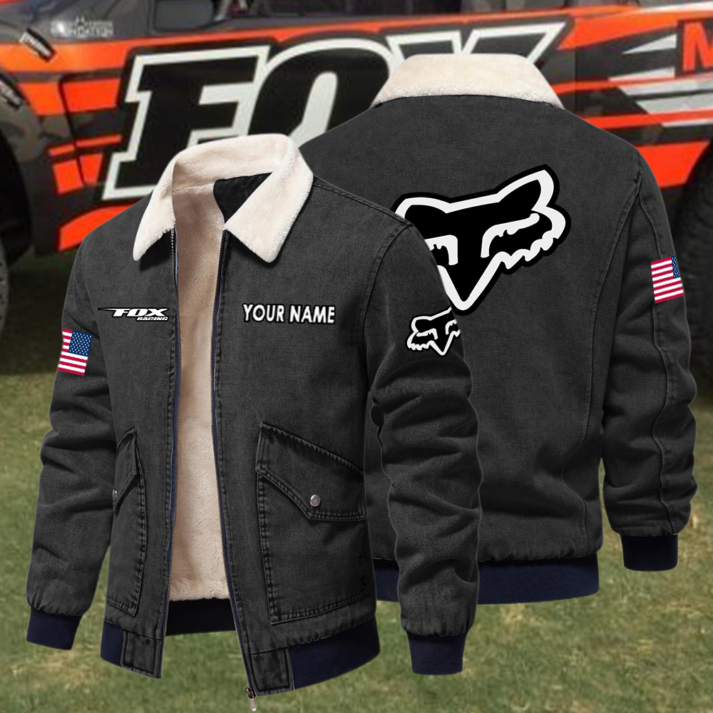 Fox Fleece Denim Jacket Custom Name - Image 2