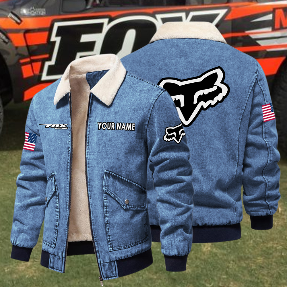 Fox Fleece Denim Jacket Custom Name