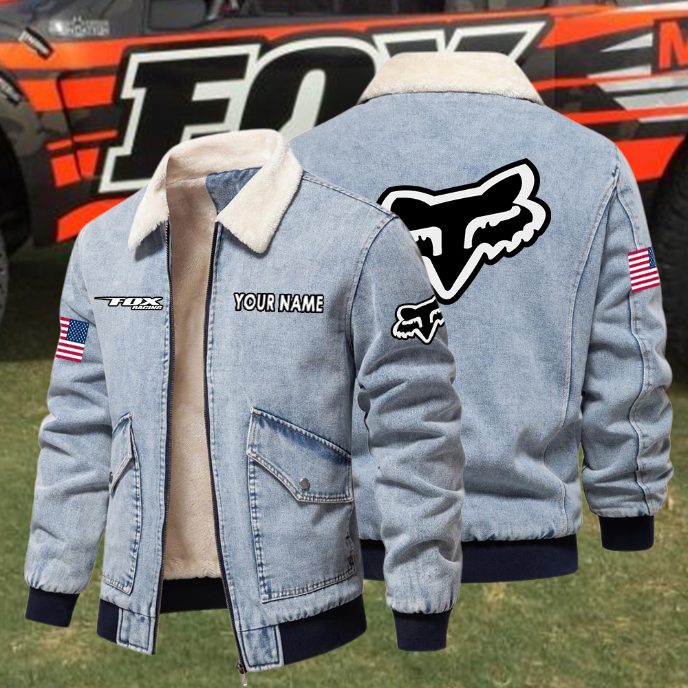 Fox Fleece Denim Jacket Custom Name - Image 4