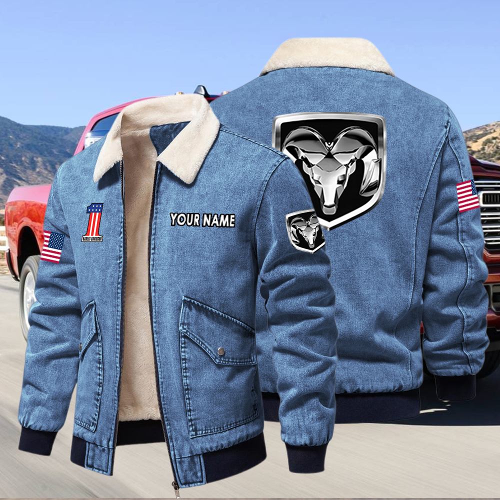 Ram Fleece Denim Jacket Custom Name - Image 3