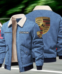 Porsche Fleece Denim Jacket Custom Name