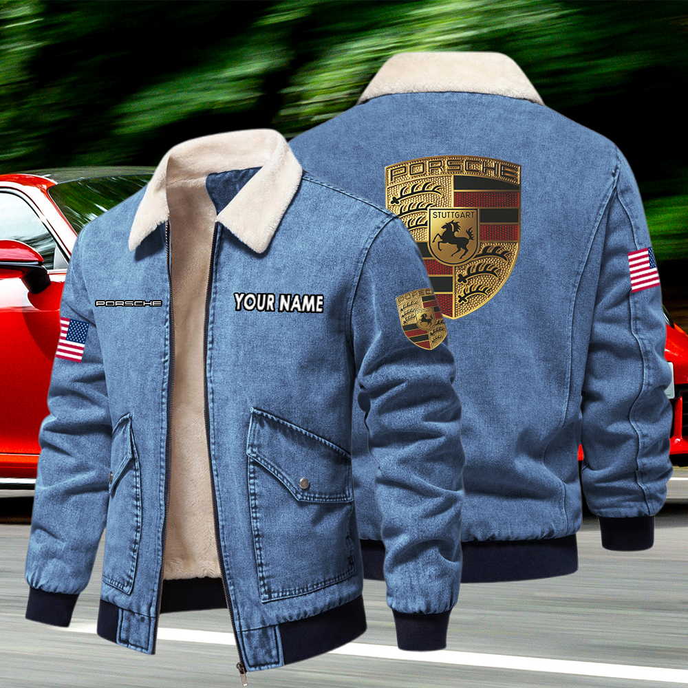 Porsche Fleece Denim Jacket Custom Name