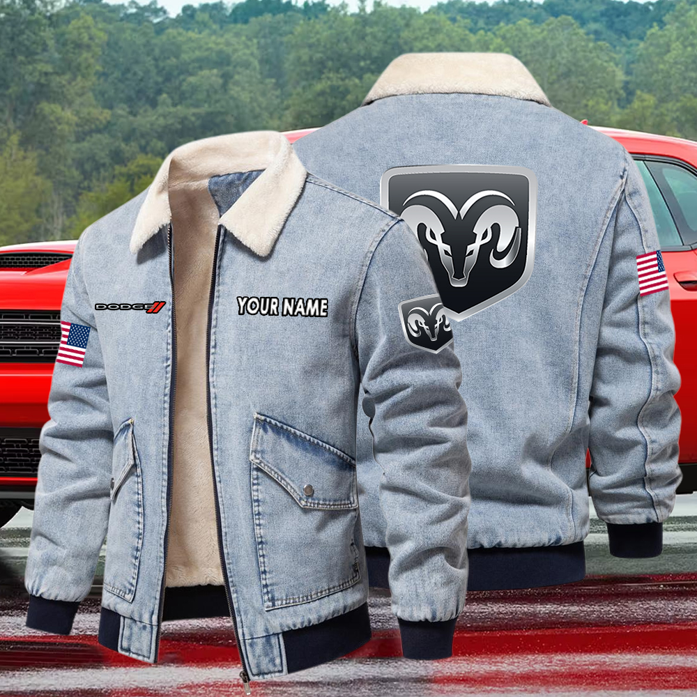 Dodge Fleece Denim Jacket Custom Name - Image 2