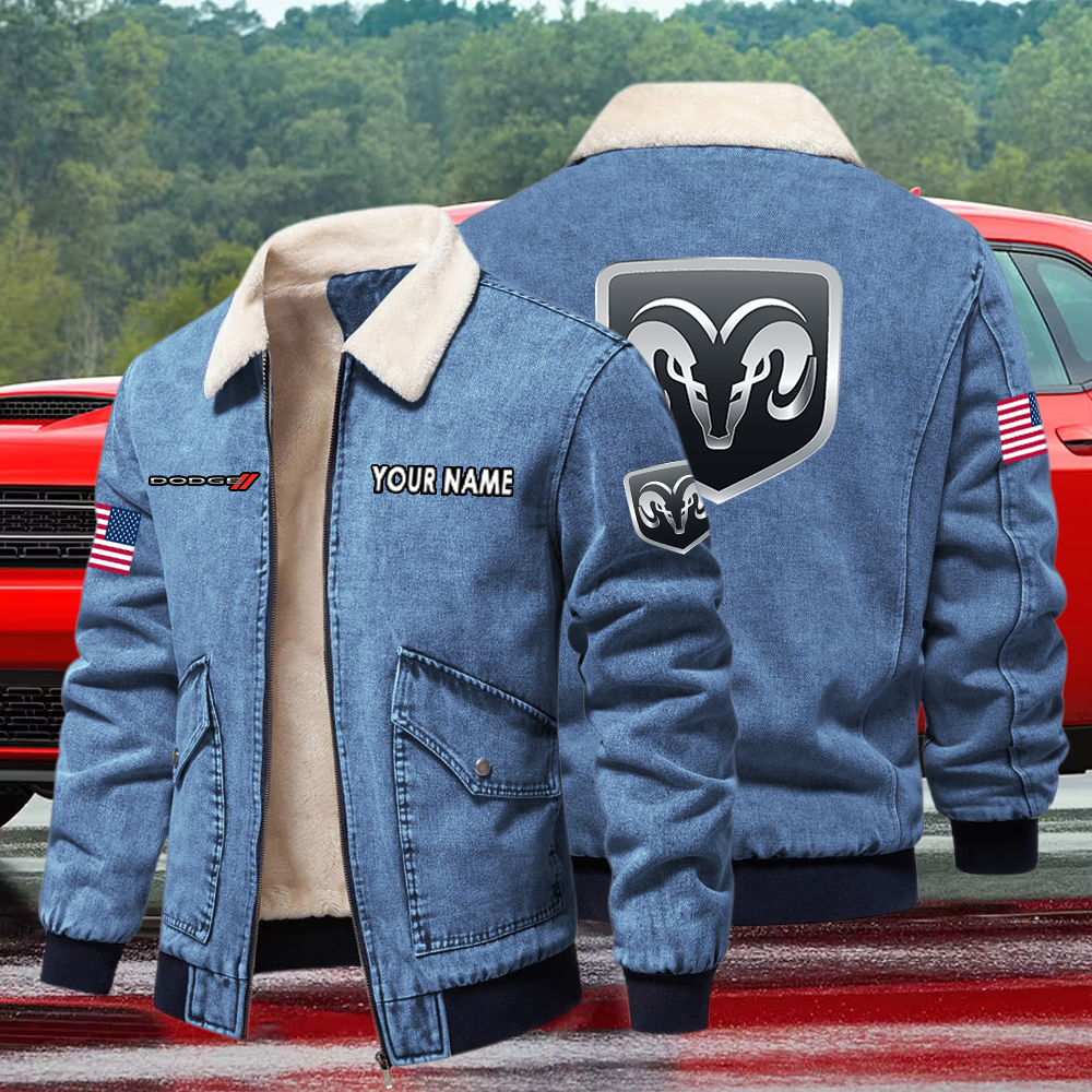Dodge Fleece Denim Jacket Custom Name