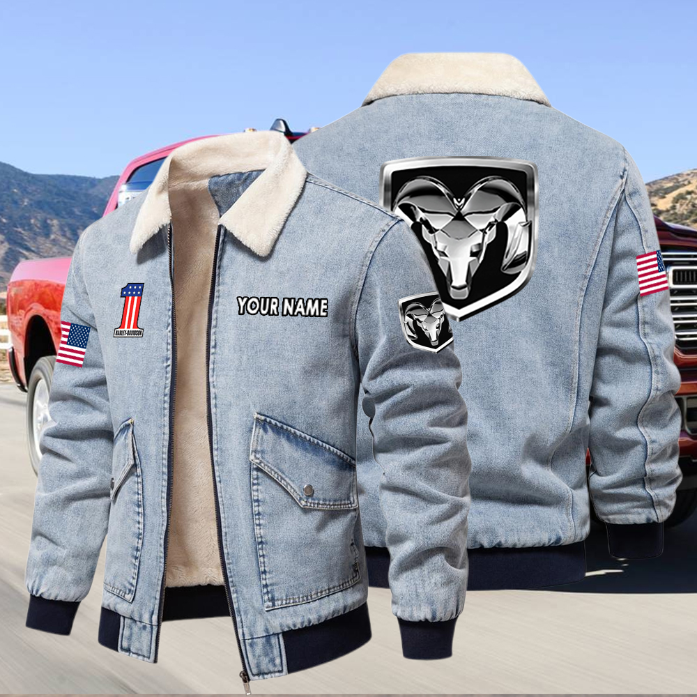 Ram Fleece Denim Jacket Custom Name - Image 4