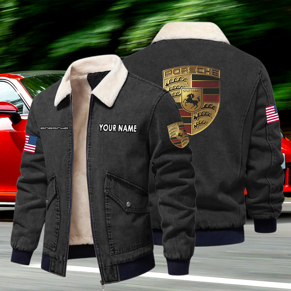 Porsche Fleece Denim Jacket Custom Name - Image 4
