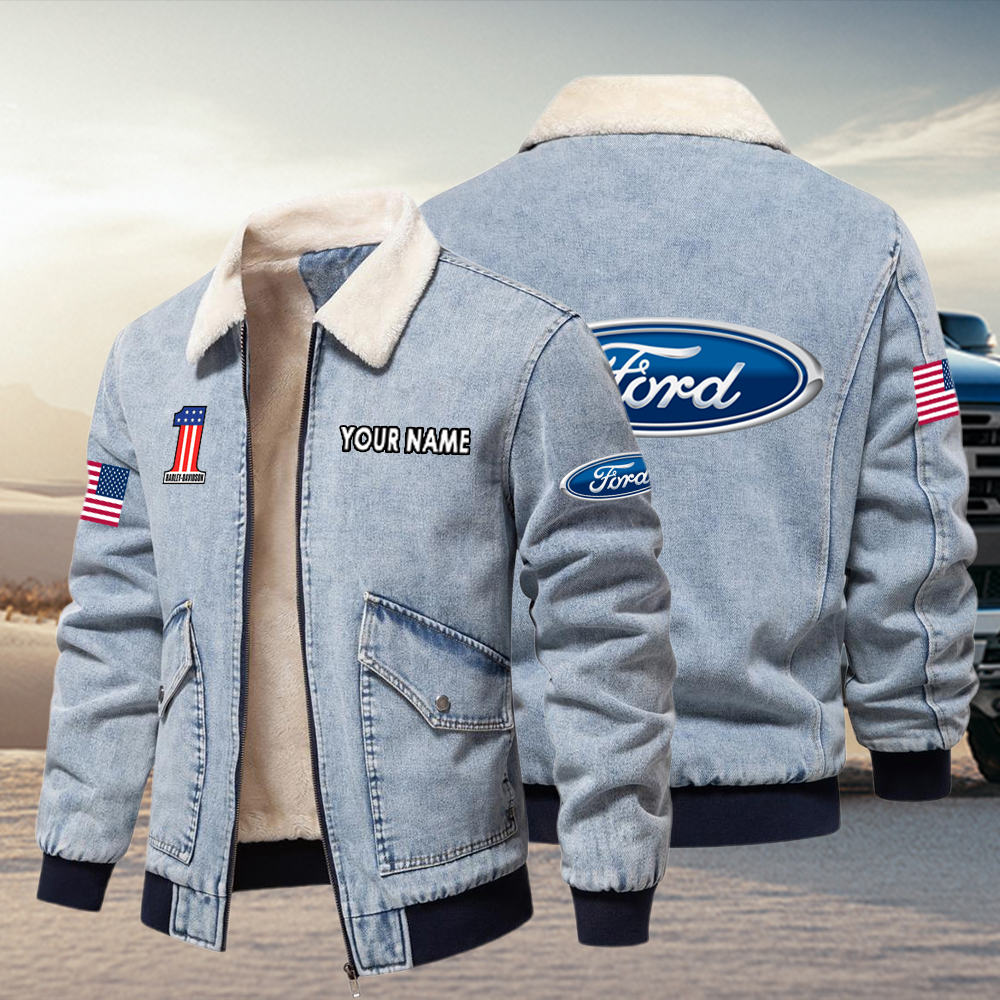 Ford Fleece Denim Jacket Custom Name