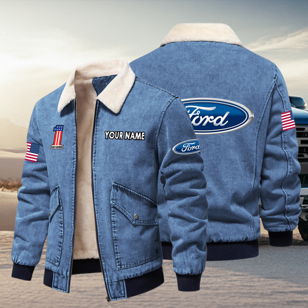 Ford Fleece Denim Jacket Custom Name - Image 3
