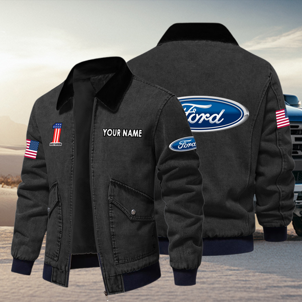 Ford Fleece Denim Jacket Custom Name - Image 4