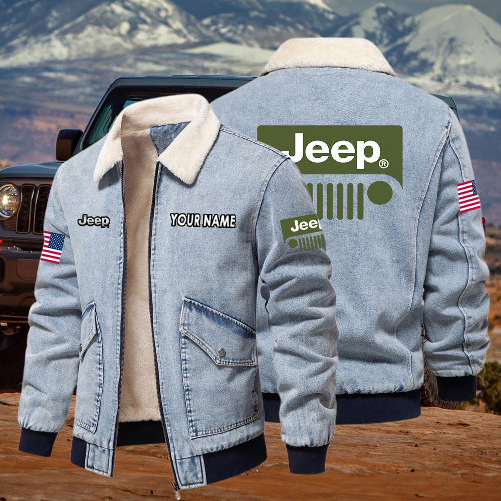 Jeep Fleece Denim Jacket Custom Name - Image 2