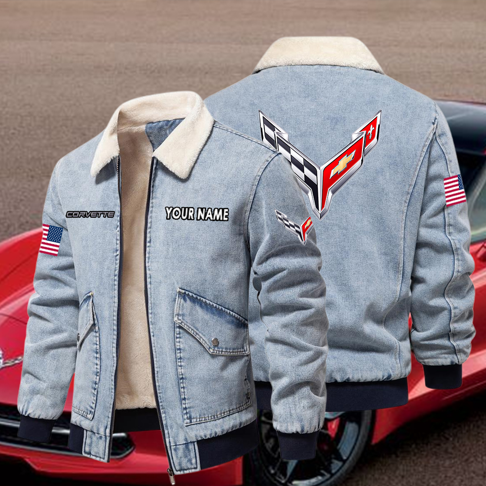 Corvette Fleece Denim Jacket Custom Name - Image 2