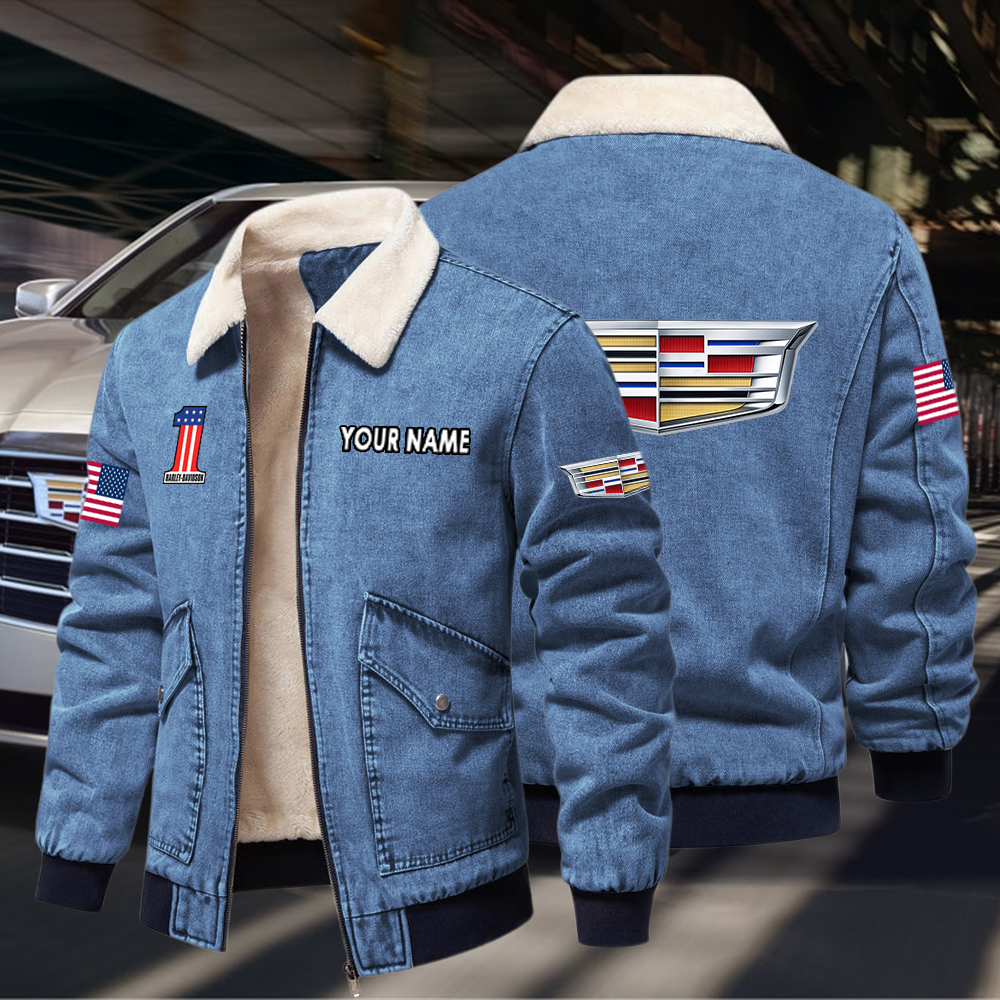Cadillac Fleece Denim Jacket Custom Name - Image 2