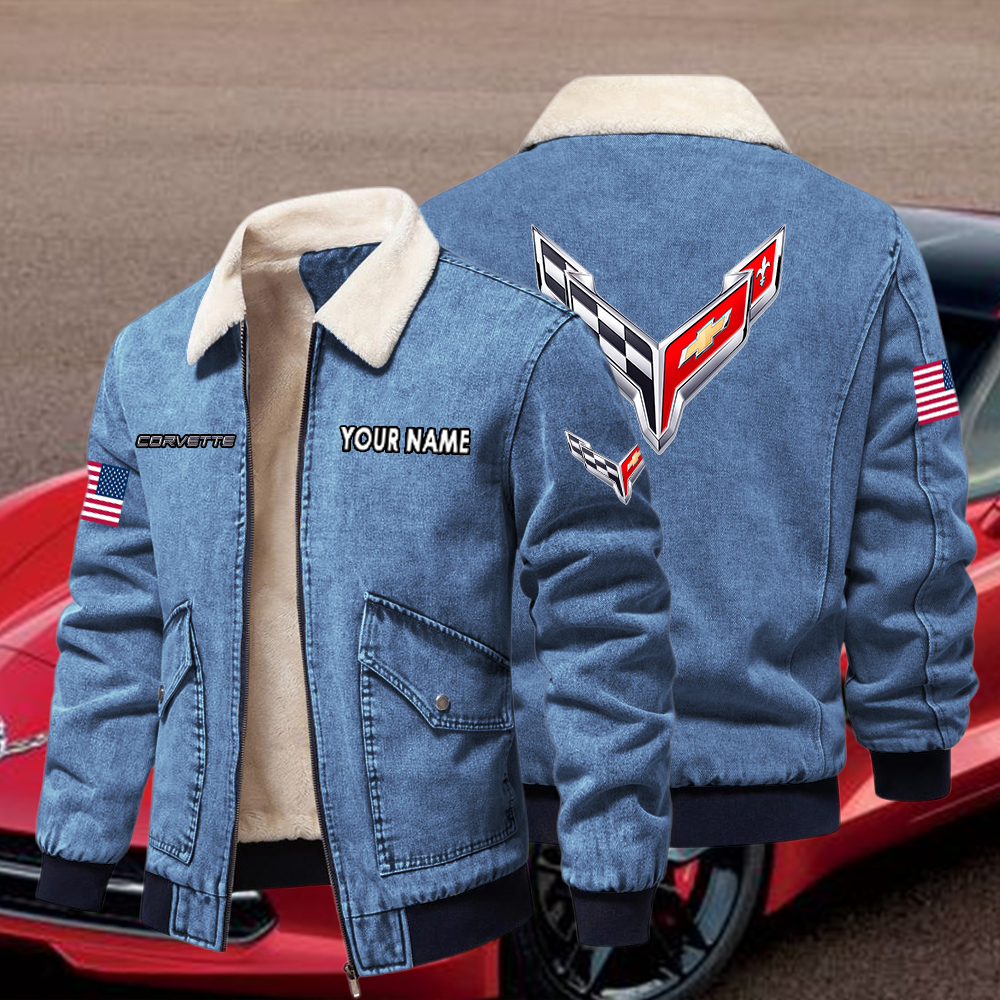 Corvette Fleece Denim Jacket Custom Name