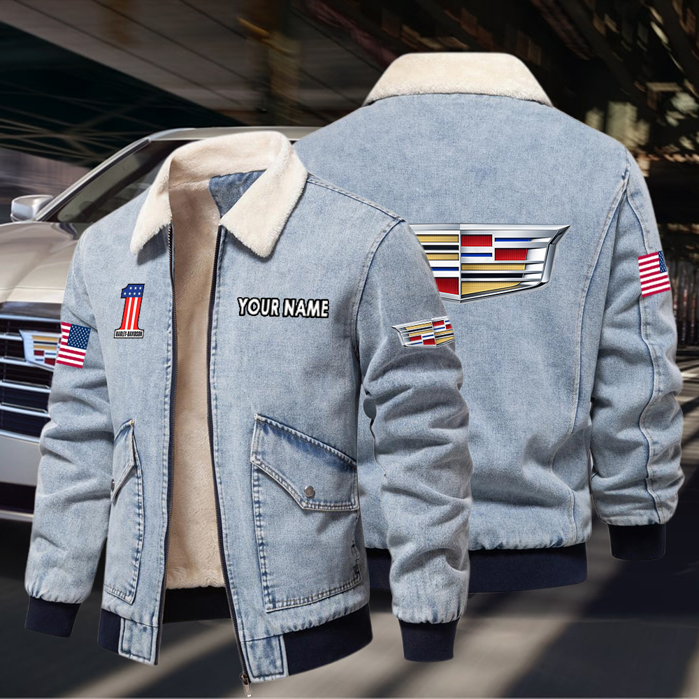 Cadillac Fleece Denim Jacket Custom Name - Image 3