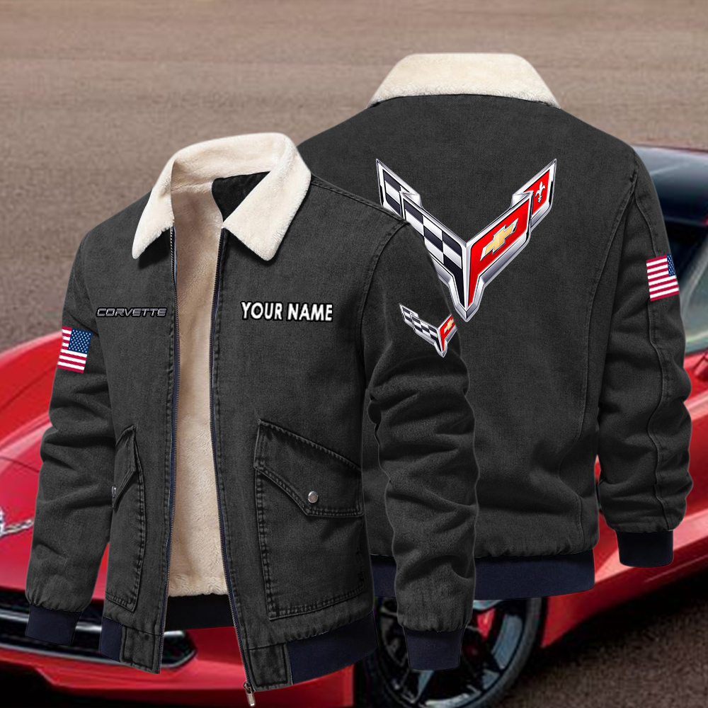 Corvette Fleece Denim Jacket Custom Name - Image 4
