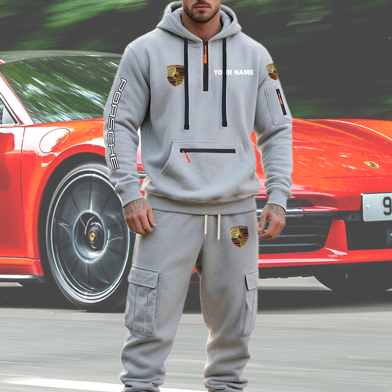 Porsche Men’s Hoodie and Jogger Set Customize Name - Image 2