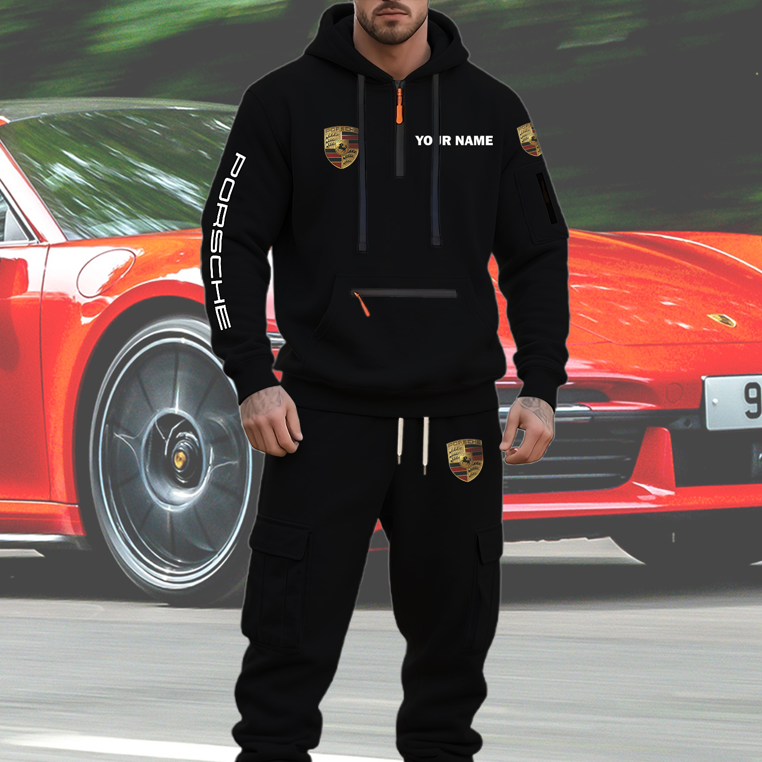Porsche Men’s Hoodie and Jogger Set Customize Name - Image 4