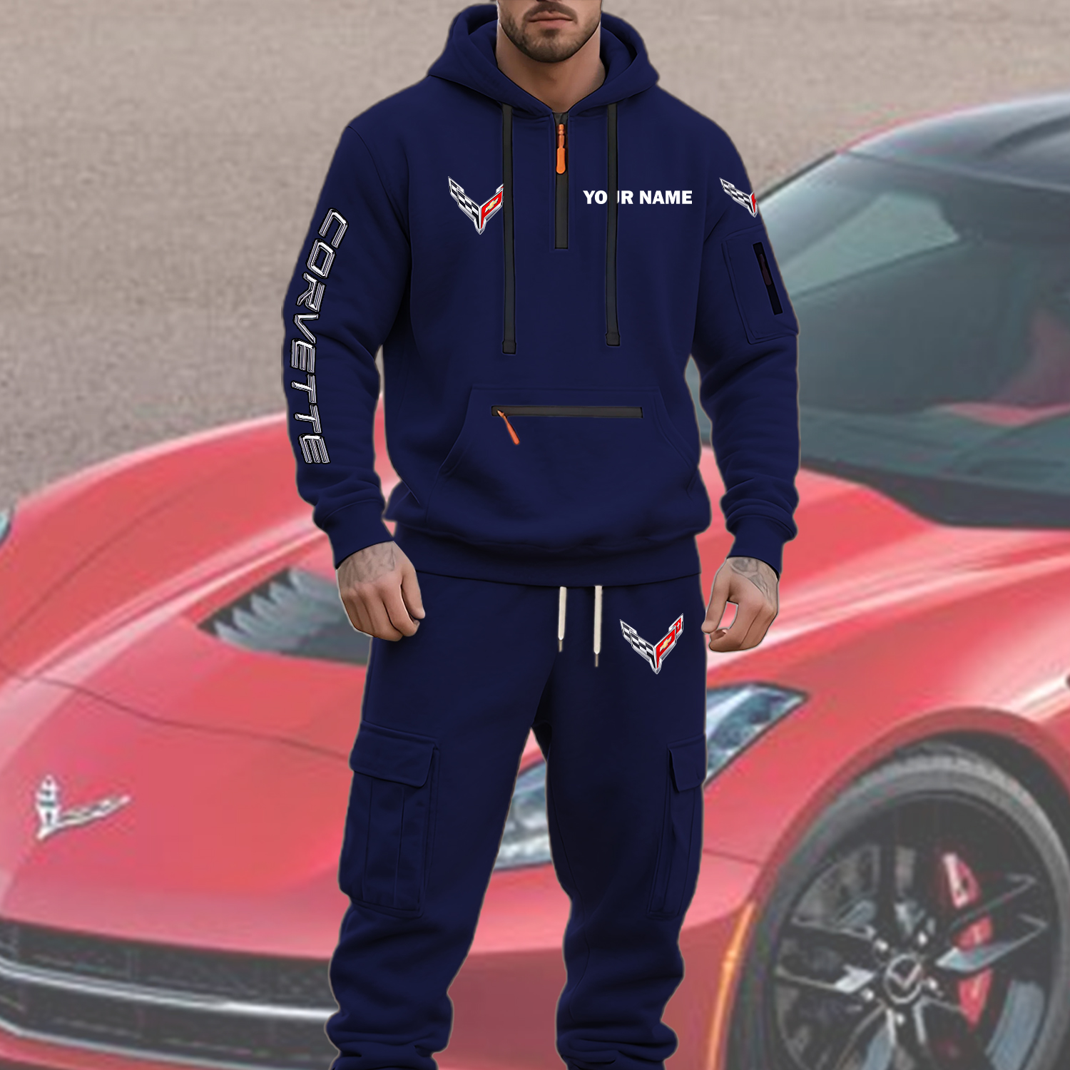 Corvette Men’s Hoodie and Jogger Set Customize Name - Image 3