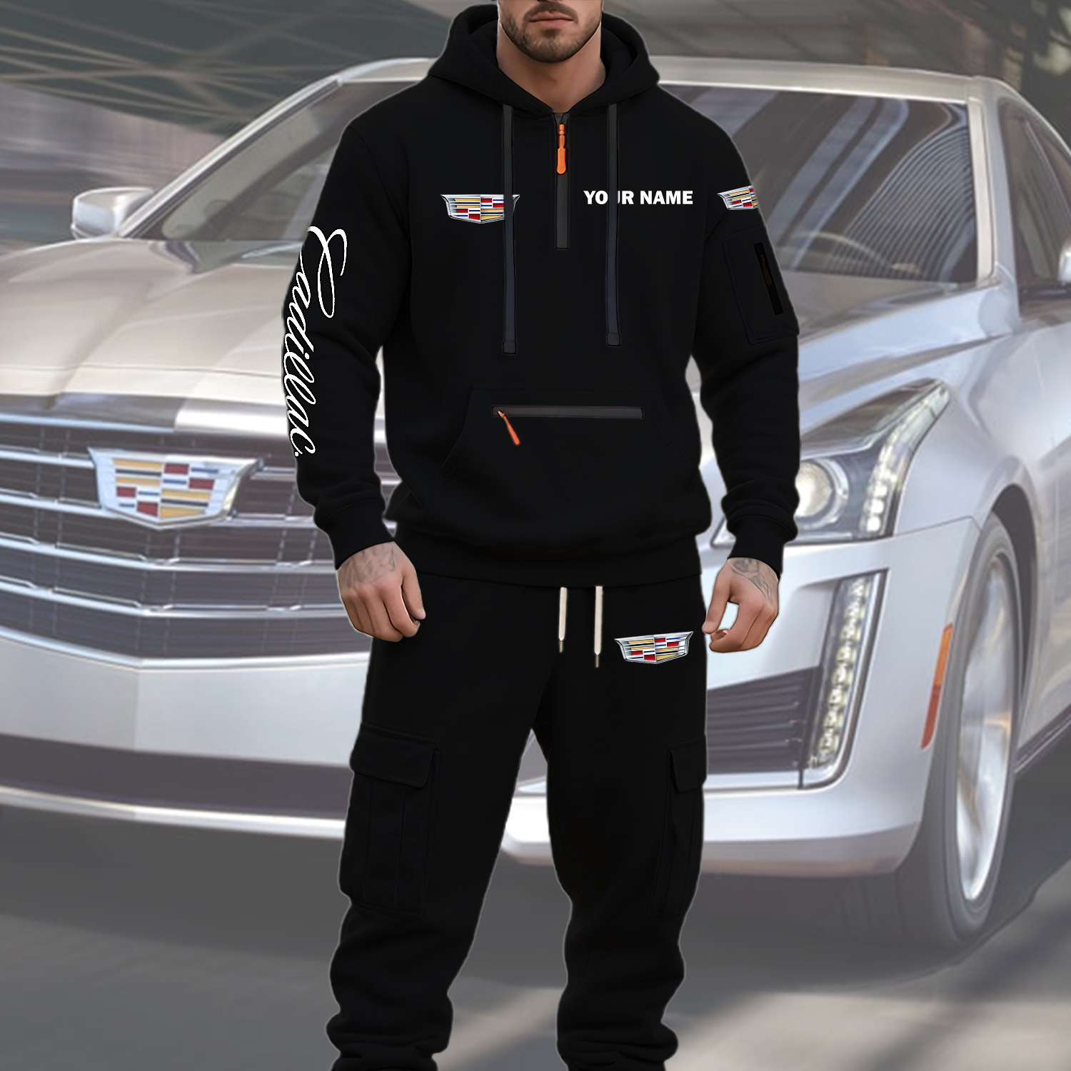 Cadillac Men’s Hoodie and Jogger Set Customize Name - Image 4