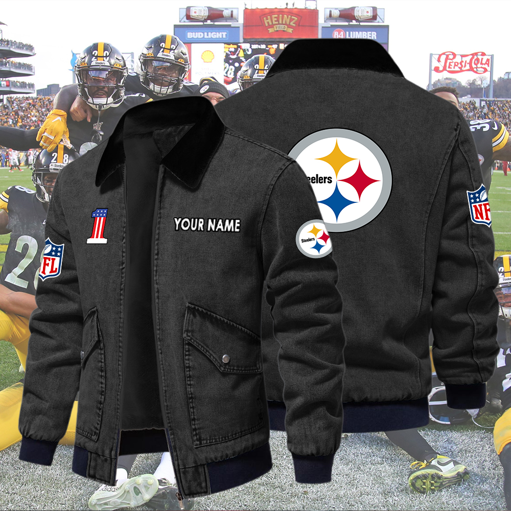 Steelers Fleece Denim Jacket Custom Name