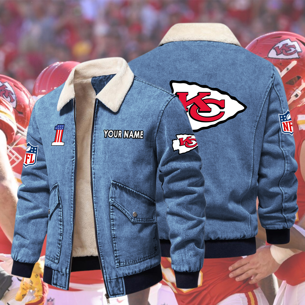 Chiefs Fleece Denim Jacket Custom Name - Image 2