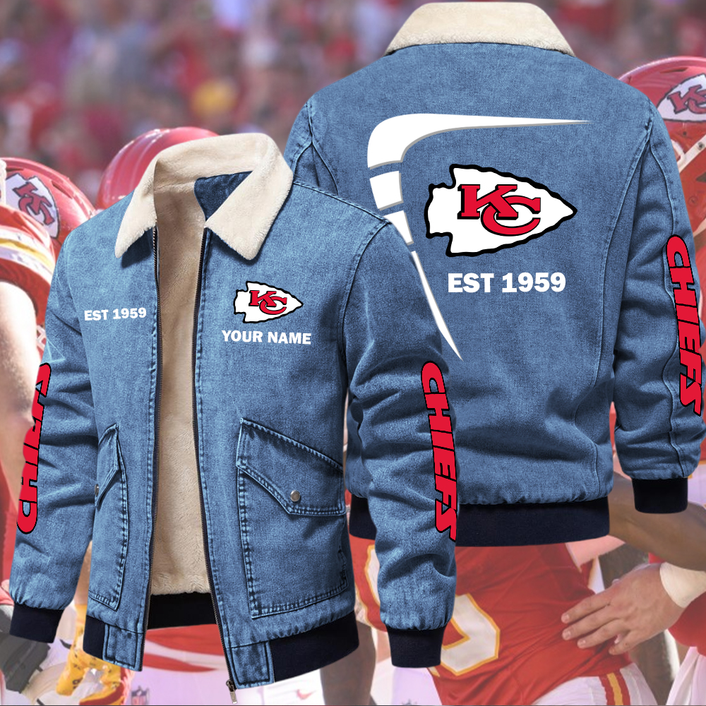Chiefs Fleece Denim Jacket Custom Name - Image 3