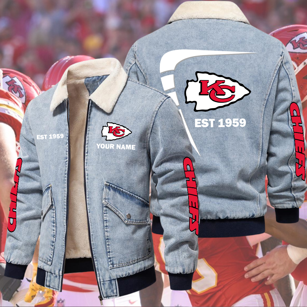Chiefs Fleece Denim Jacket Custom Name - Image 4
