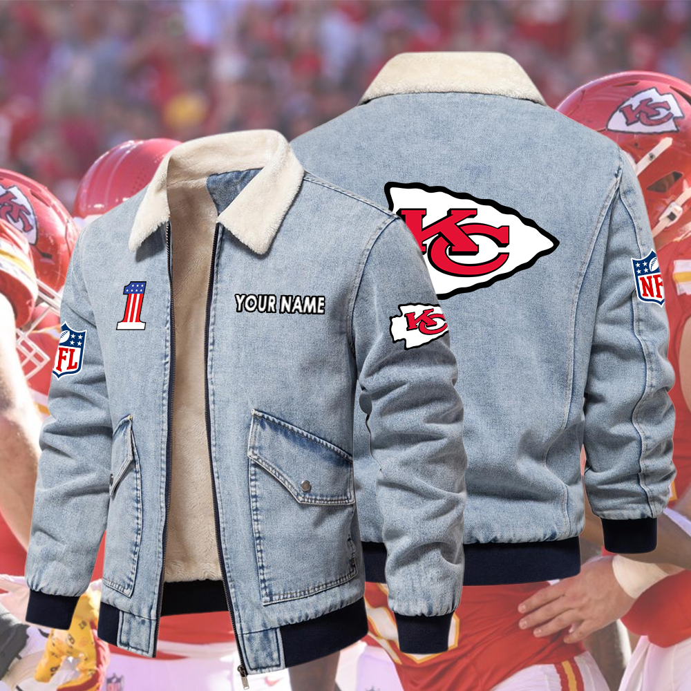 Chiefs Fleece Denim Jacket Custom Name - Image 4