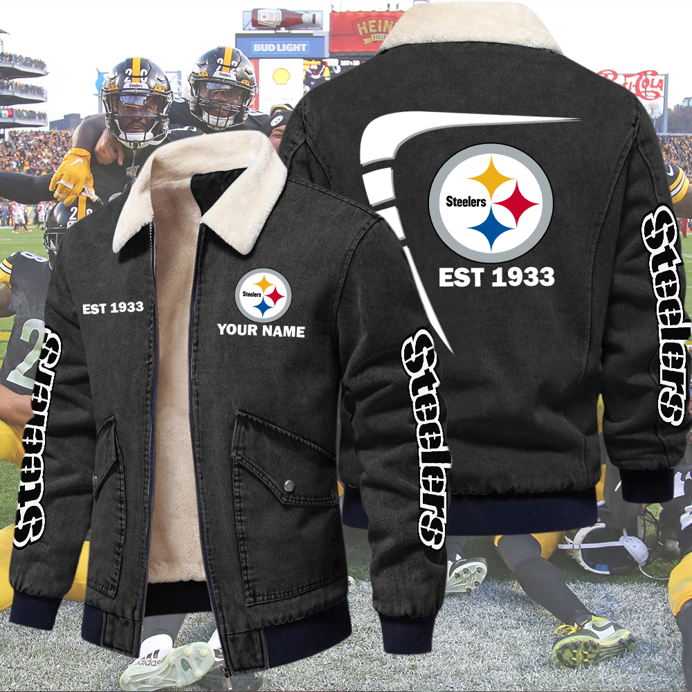 Steelers Fleece Denim Jacket Custom Name