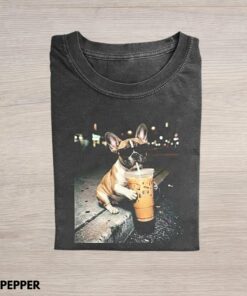 Funny French Bulldog Drinking Iced Coffee T-Shirt 2
