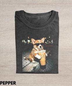 Funny  Corgi Drinking Iced Coffee T-Shirt