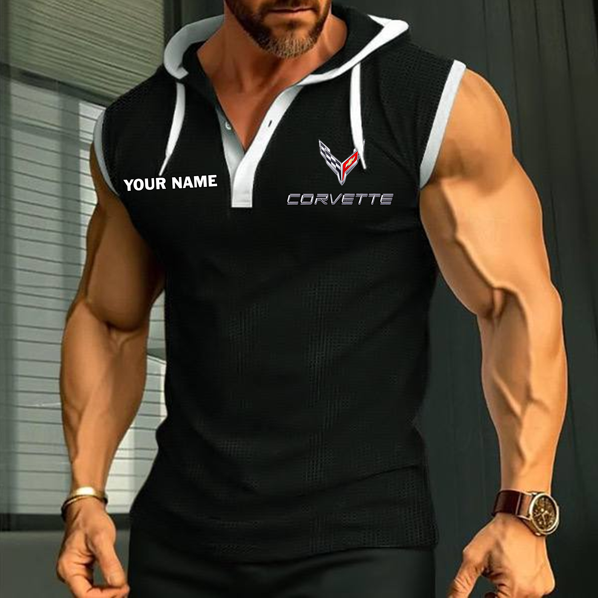 Corvette Sleeveless Hooded Muscle Fit Custom Name - Image 2