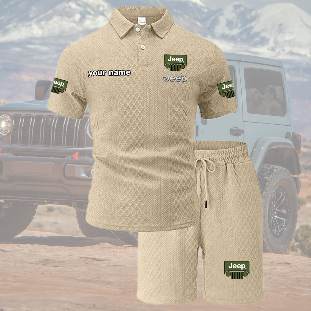 Jeep Tracksuit Men's Leisure 2-Piece Polo Shirt Short Sleeve Jacquard Custom Name - Image 2