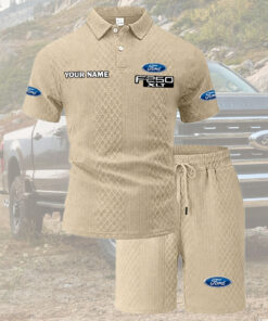 F250 Tracksuit Men's Leisure 2-Piece Polo Shirt Short Sleeve Jacquard Custom Name