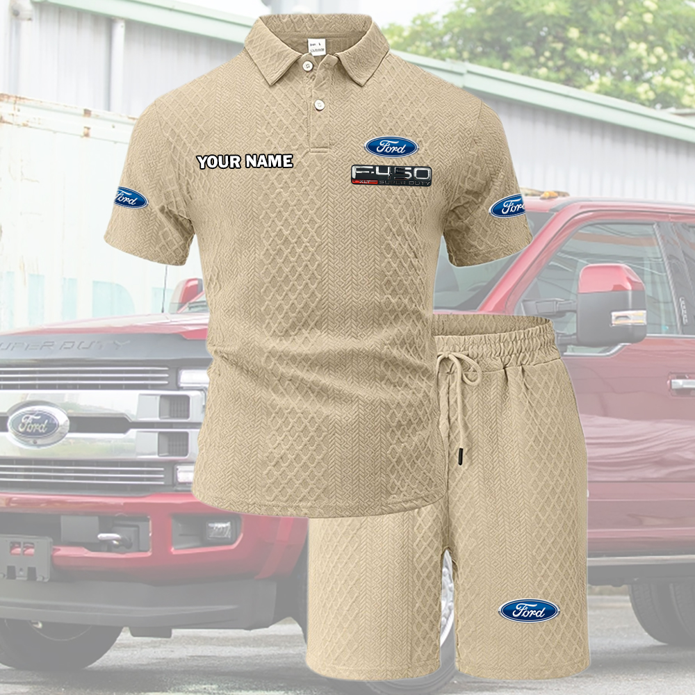 F450 Tracksuit Men's Leisure 2-Piece Polo Shirt Short Sleeve Jacquard Custom Name