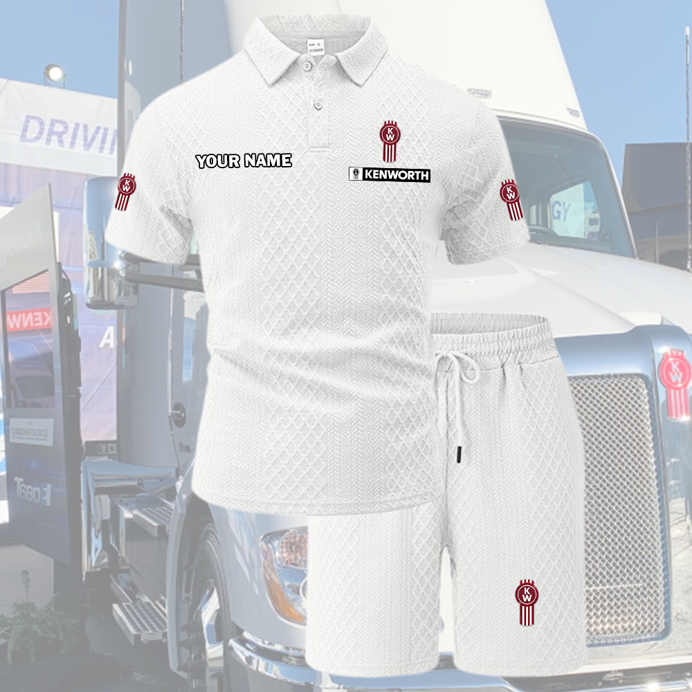 Kenworth Tracksuit Men's Leisure 2-Piece Polo Shirt Short Sleeve Jacquard Custom Name - Image 2
