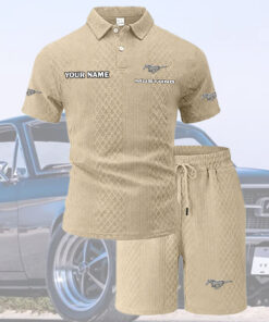 Mustang Tracksuit Men's Leisure 2-Piece Polo Shirt Short Sleeve Jacquard Custom Name