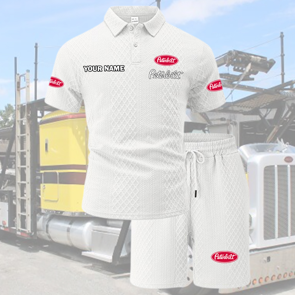 Peterbilt Tracksuit Men's Leisure 2-Piece Polo Shirt Short Sleeve Jacquard Custom Name - Image 2