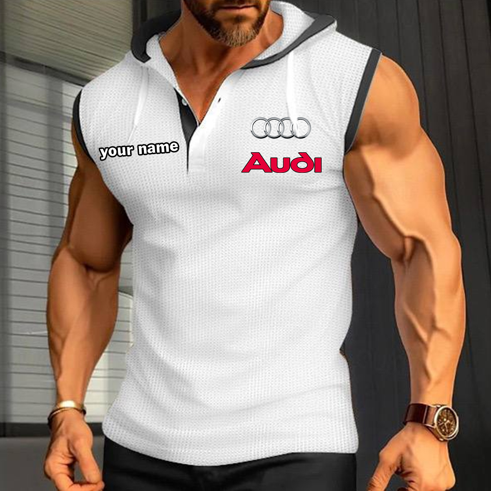 Audi Sleeveless Hooded Muscle Fit Custom Name - Image 2