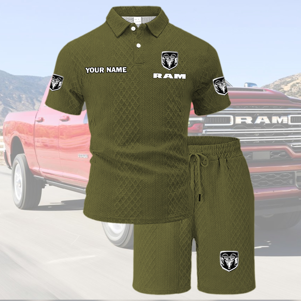 Ram Tracksuit Men's Leisure 2-Piece Polo Shirt Short Sleeve Jacquard Custom Name - Image 3