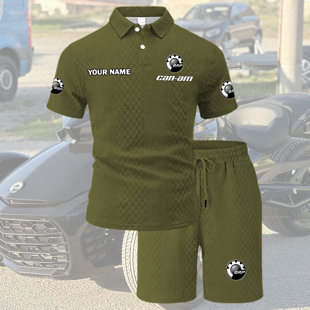 Can-am Tracksuit Men's Leisure 2-Piece Polo Shirt Short Sleeve Jacquard Custom Name - Image 3