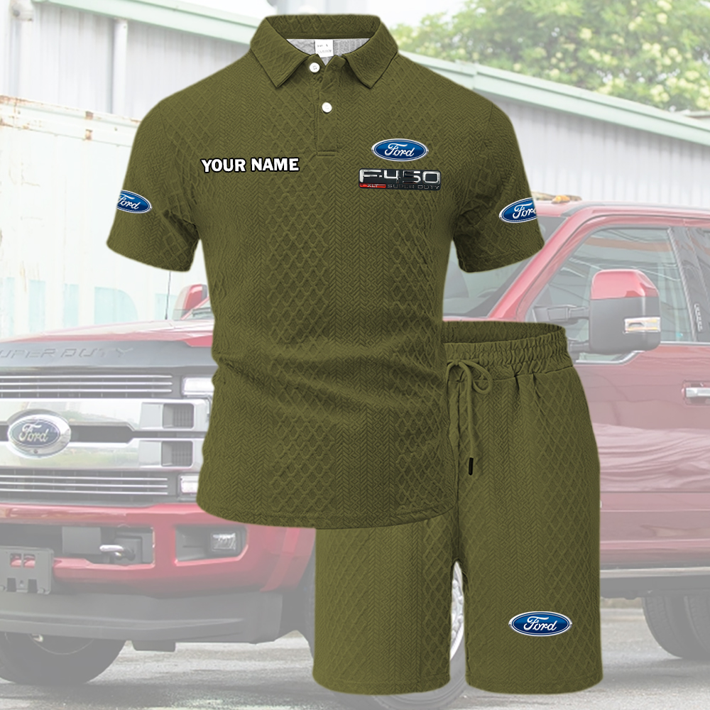 F450 Tracksuit Men's Leisure 2-Piece Polo Shirt Short Sleeve Jacquard Custom Name - Image 3