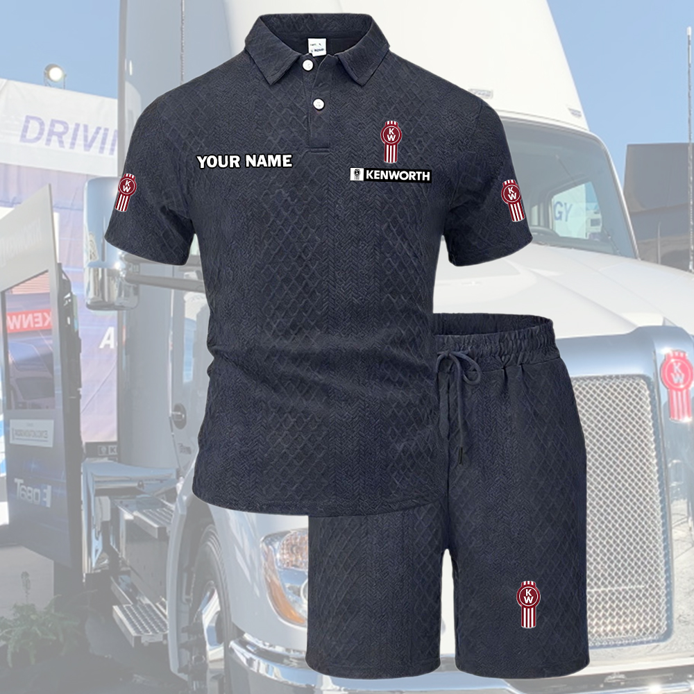 Kenworth Tracksuit Men's Leisure 2-Piece Polo Shirt Short Sleeve Jacquard Custom Name - Image 3