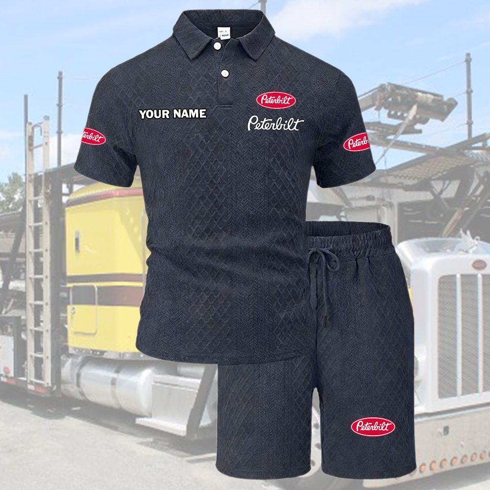 Peterbilt Tracksuit Men's Leisure 2-Piece Polo Shirt Short Sleeve Jacquard Custom Name - Image 3
