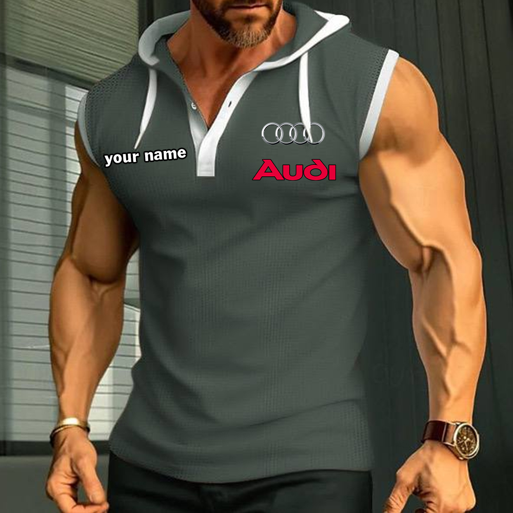 Audi Sleeveless Hooded Muscle Fit Custom Name - Image 3